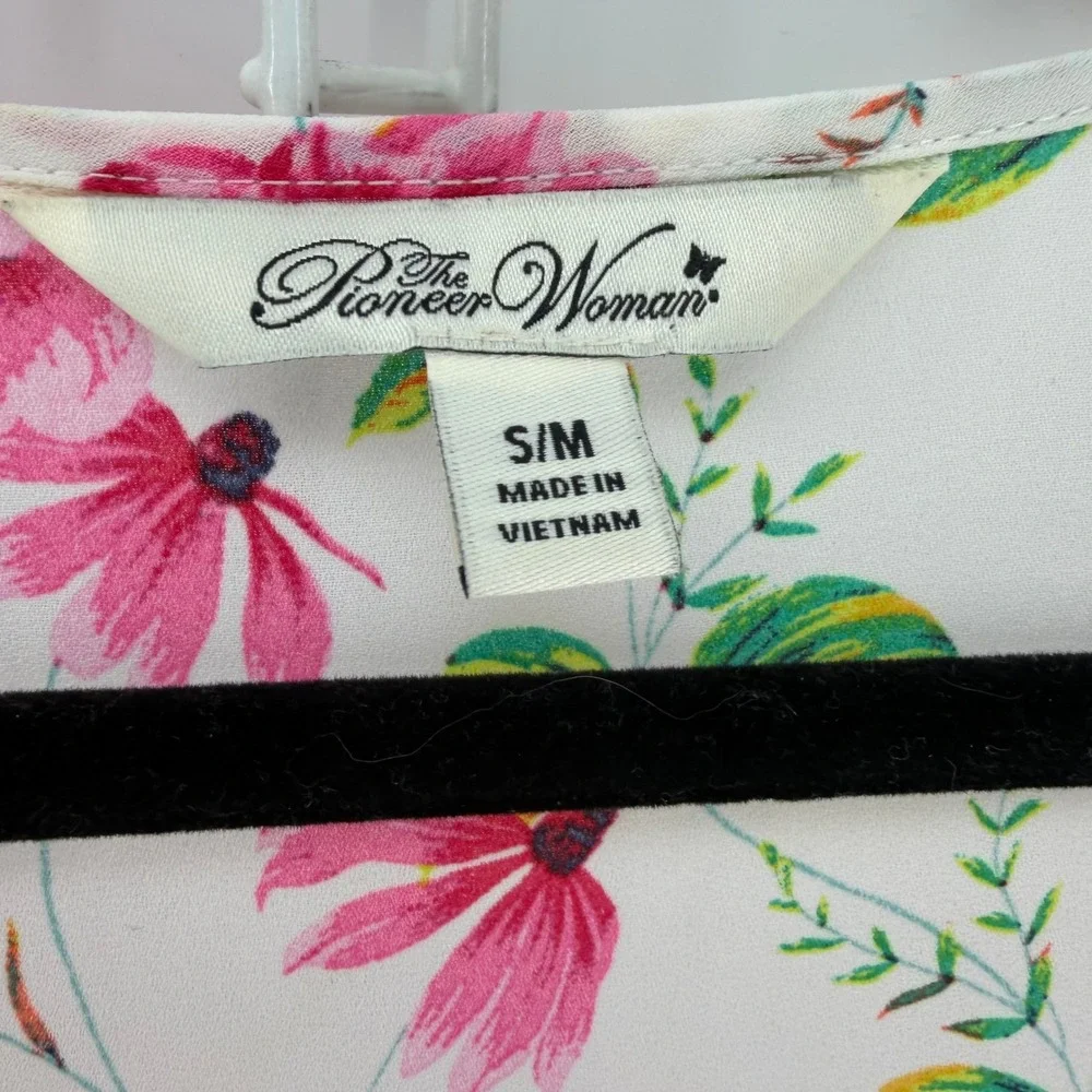 Pioneer Womans Duster Kimono Women S/M White Pink Floral Bird Boho Shabby Chic - Picture 5 of 7
